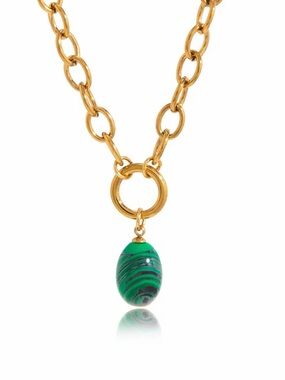 18K Gold Plated Green Stone Pendant Neckace